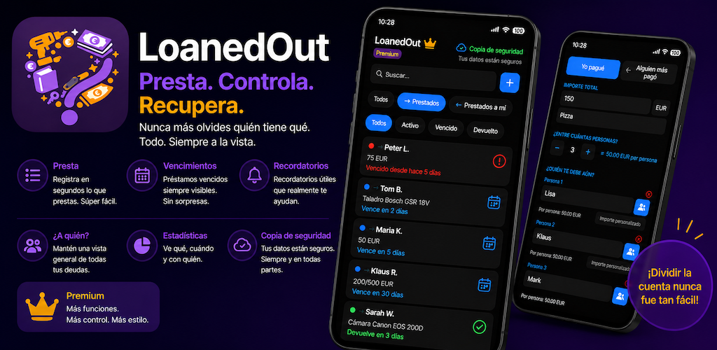 Vista general de las funciones de LoanedOut